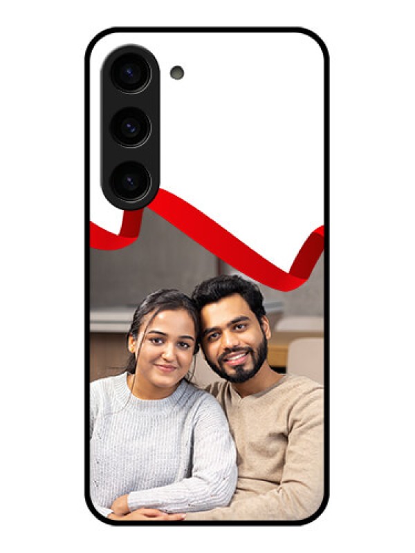 Custom Galaxy S23 5G Photo Printing on Glass Case - Red Ribbon Frame Design