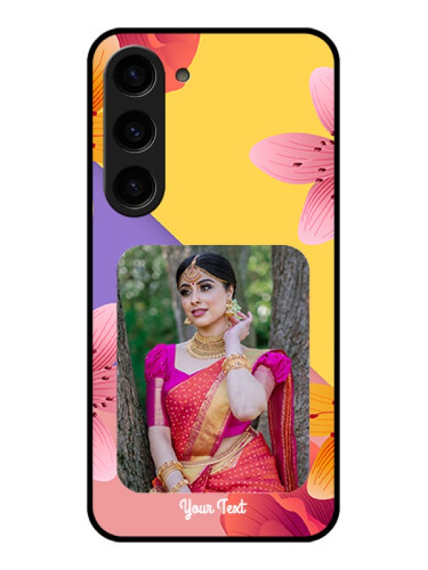 Custom Galaxy S23 5G Custom Glass Mobile Case - 3 Image With Vintage Floral Design