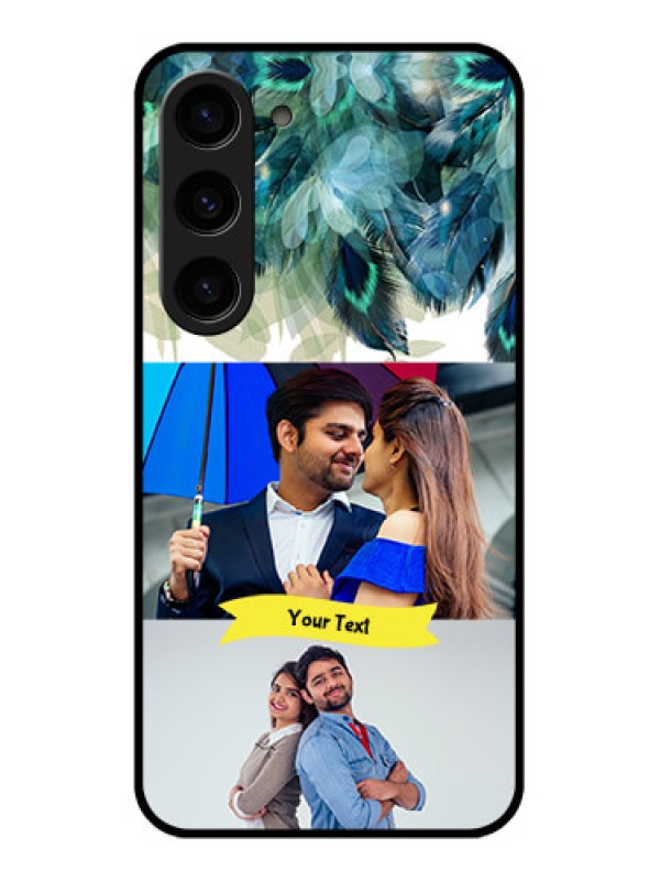 Custom Galaxy S23 5G Personalized Glass Phone Case - Image with Boho Peacock Feather Design
