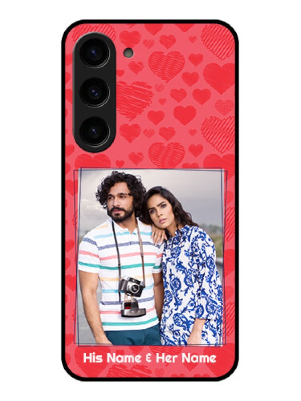 Custom Galaxy S23 5G Photo Printing on Glass Case - with Red Heart Symbols Design