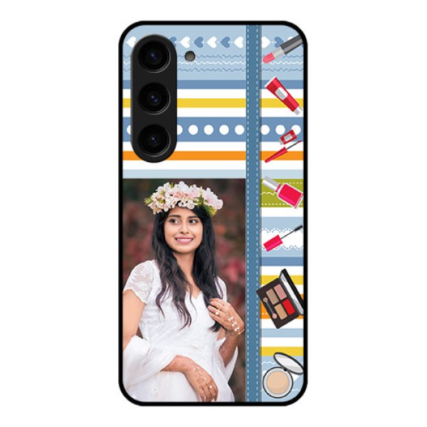 Galaxy S23 5G Personalized Glass Phone Case - Makeup Icons Design