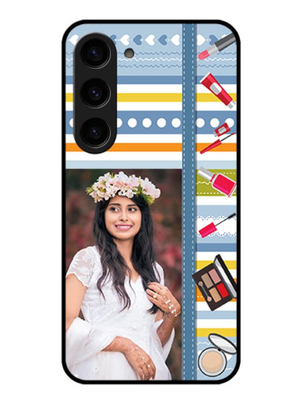 Custom Galaxy S23 5G Personalized Glass Phone Case - Makeup Icons Design