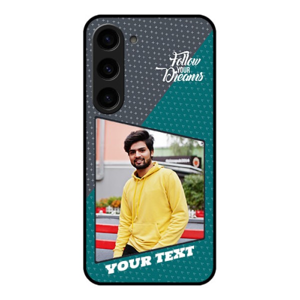 Galaxy S23 5G Personalized Glass Phone Case - Background Pattern Design with Quote Galaxy S23 5G Personalized Glass Phone Case - Background Pattern Design with Quote
