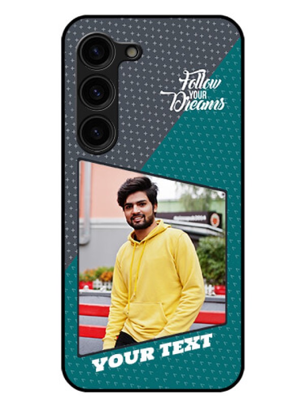 Custom Galaxy S23 5G Personalized Glass Phone Case - Background Pattern Design with Quote