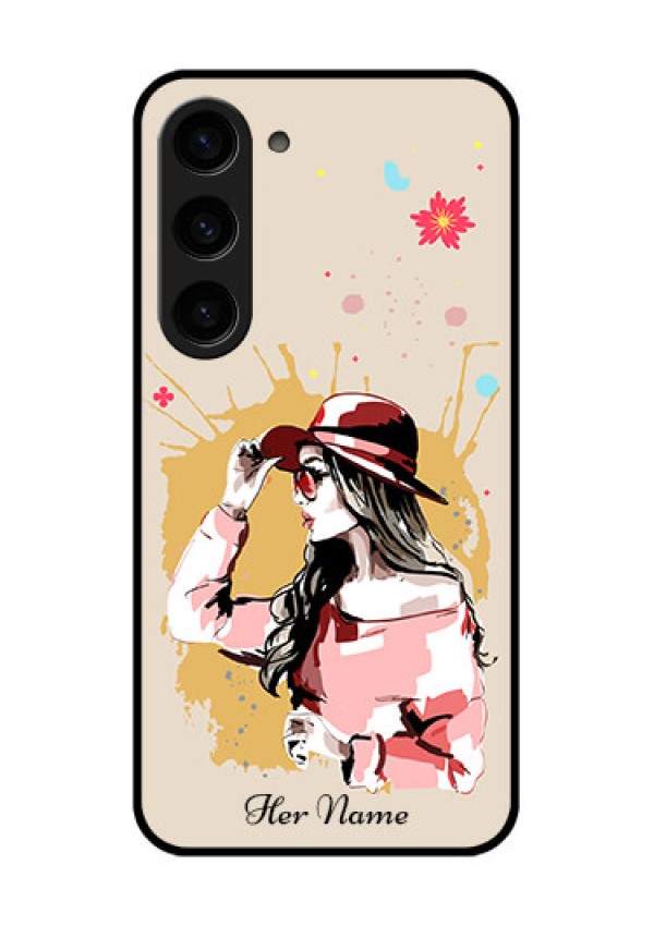 Galaxy S23 5G Photo Printing on Glass Case - Women with pink hat Design