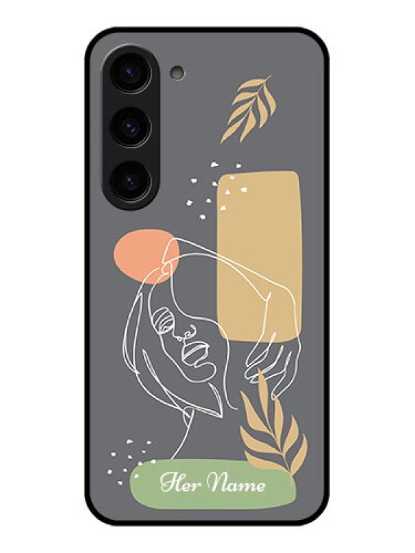 Custom Galaxy S23 5G Custom Glass Phone Case - Gazing Woman line art Design