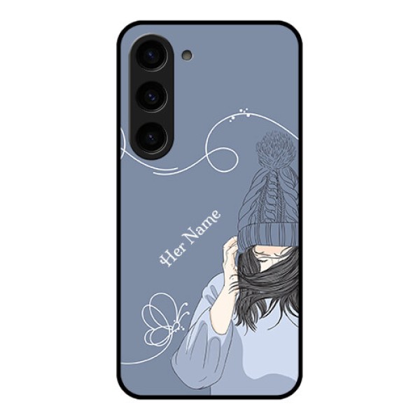 Galaxy S23 5G Custom Glass Mobile Case - Girl in winter outfit Design Galaxy S23 5G Custom Glass Mobile Case - Girl in winter outfit Design
