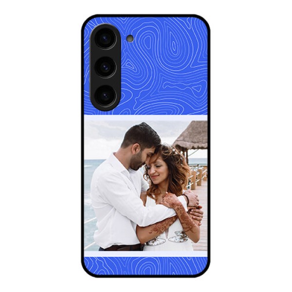 Galaxy S23 5G Custom Glass Mobile Case - Curved line art with blue and white Design Galaxy S23 5G Custom Glass Mobile Case - Curved line art with blue and white Design