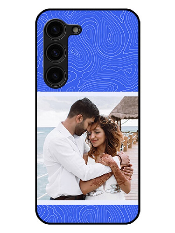 Custom Galaxy S23 5G Custom Glass Mobile Case - Curved line art with blue and white Design
