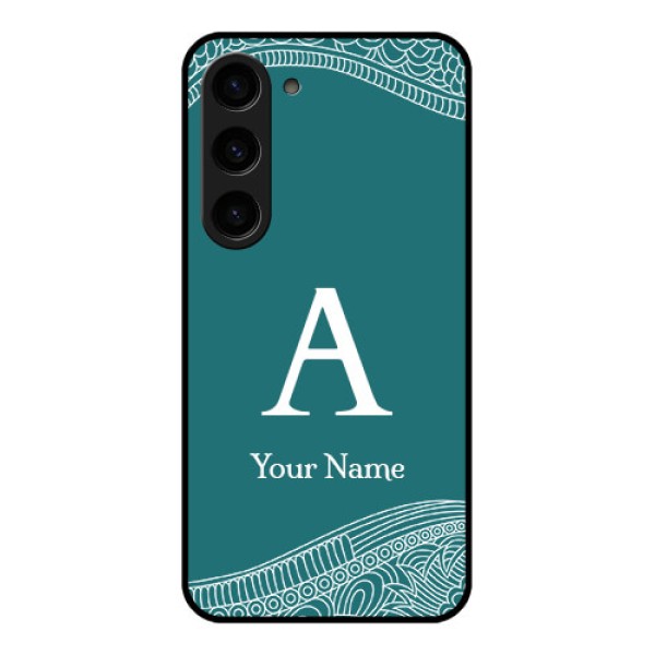 Galaxy S23 5G Personalized Glass Phone Case - line art pattern with custom name Design Galaxy S23 5G Personalized Glass Phone Case - line art pattern with custom name Design