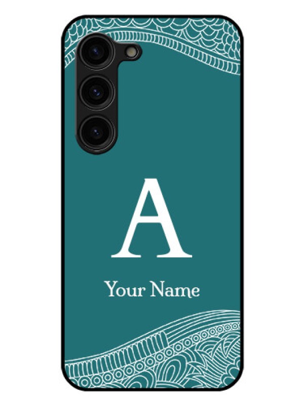 Custom Galaxy S23 5G Personalized Glass Phone Case - line art pattern with custom name Design