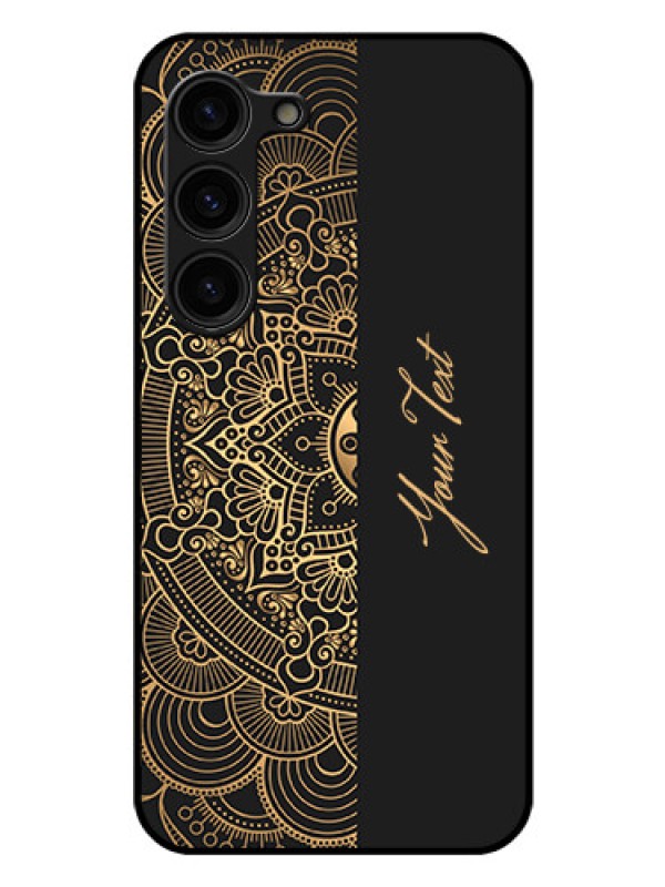 Custom Galaxy S23 5G Photo Printing on Glass Case - Mandala art with custom text Design