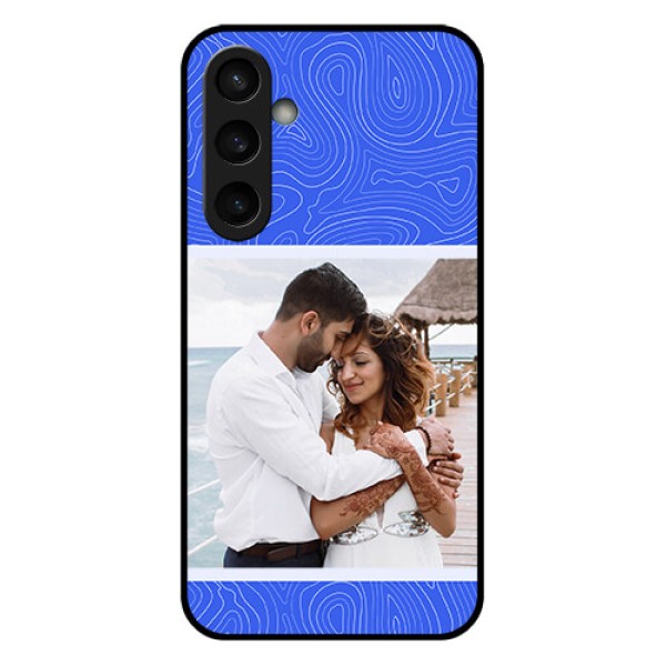 Samsung Galaxy S23 FE 5G Custom Glass Phone Case - Curved Line Art With Blue And White Design Samsung Galaxy S23 FE 5G Custom Glass Phone Case - Curved Line Art With Blue And White Design