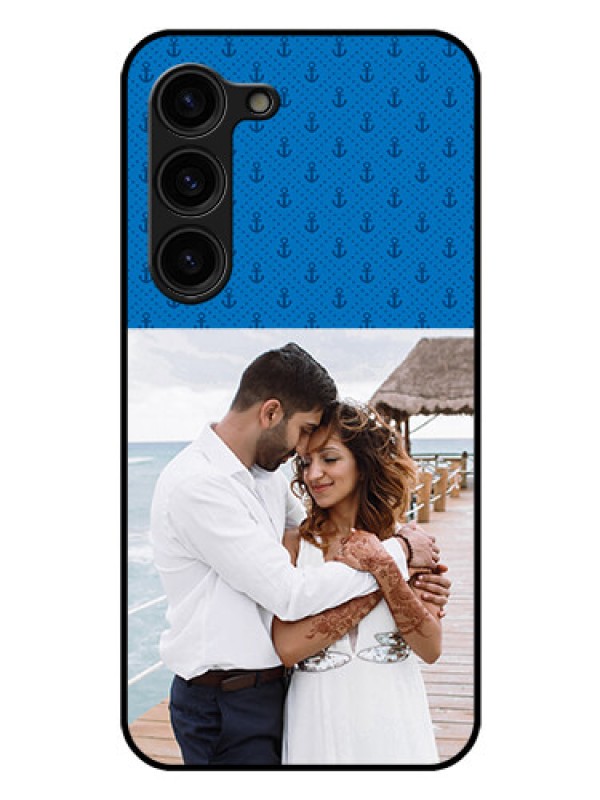 Custom Galaxy S23 Plus 5G Photo Printing on Glass Case - Blue Anchors Design