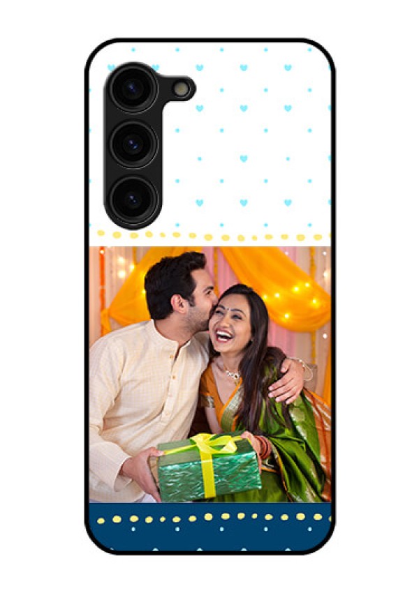 Galaxy S23 Plus 5G Personalized Glass Phone Case - White and Blue Abstract Design