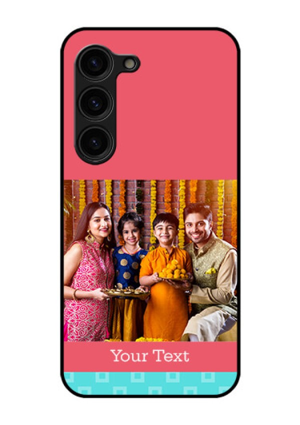 Galaxy S23 Plus 5G Personalized Glass Phone Case - Peach & Blue Color Design