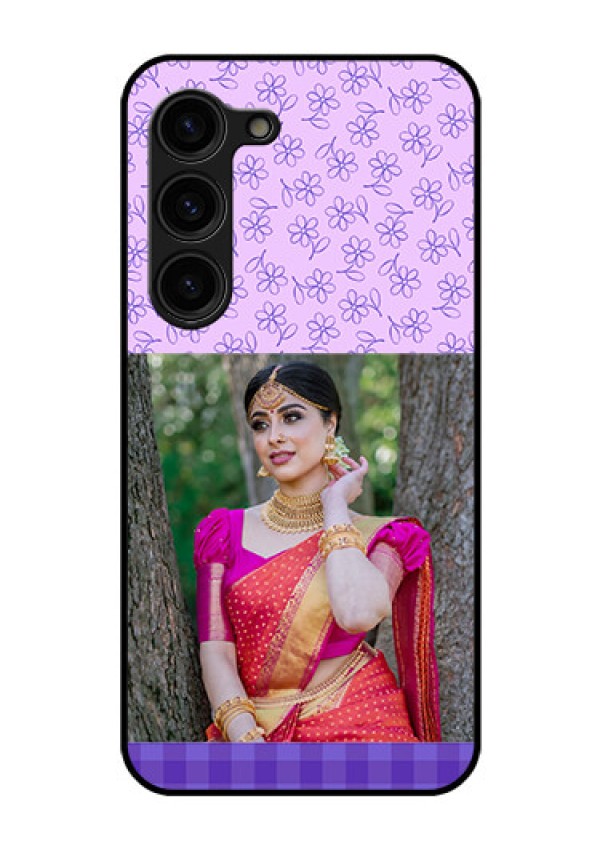 Galaxy S23 Plus 5G Custom Glass Phone Case - Purple Floral Design