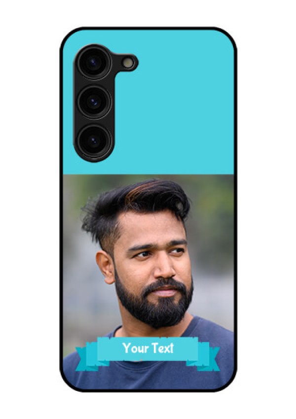 Galaxy S23 Plus 5G Personalized Glass Phone Case - Simple Blue Color Design