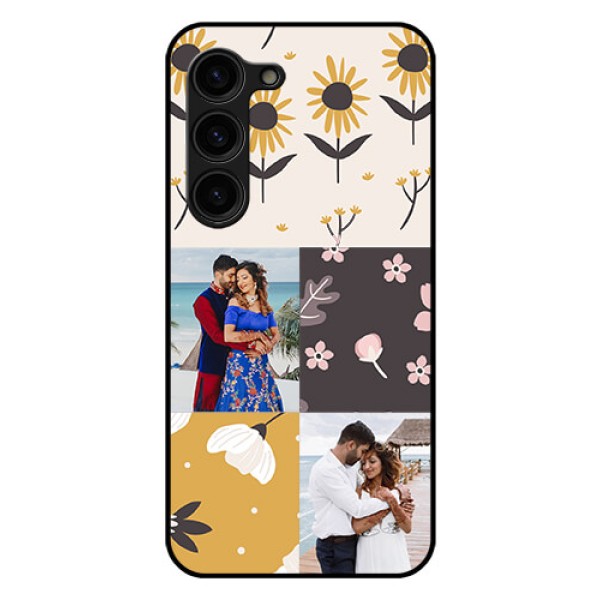 Galaxy S23 Plus 5G Photo Printing on Glass Case - 3 Images with Floral Design Galaxy S23 Plus 5G Photo Printing on Glass Case - 3 Images with Floral Design