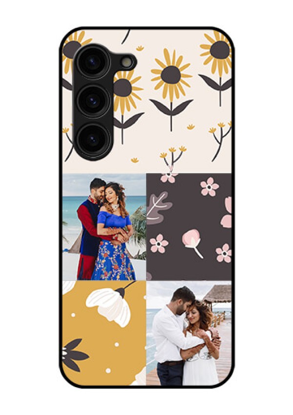 Galaxy S23 Plus 5G Photo Printing on Glass Case - 3 Images with Floral Design