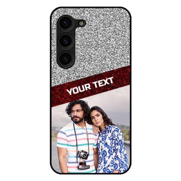 Galaxy S23 Plus 5G Personalized Glass Phone Case - Image Holder with Glitter Strip Design Galaxy S23 Plus 5G Personalized Glass Phone Case - Image Holder with Glitter Strip Design