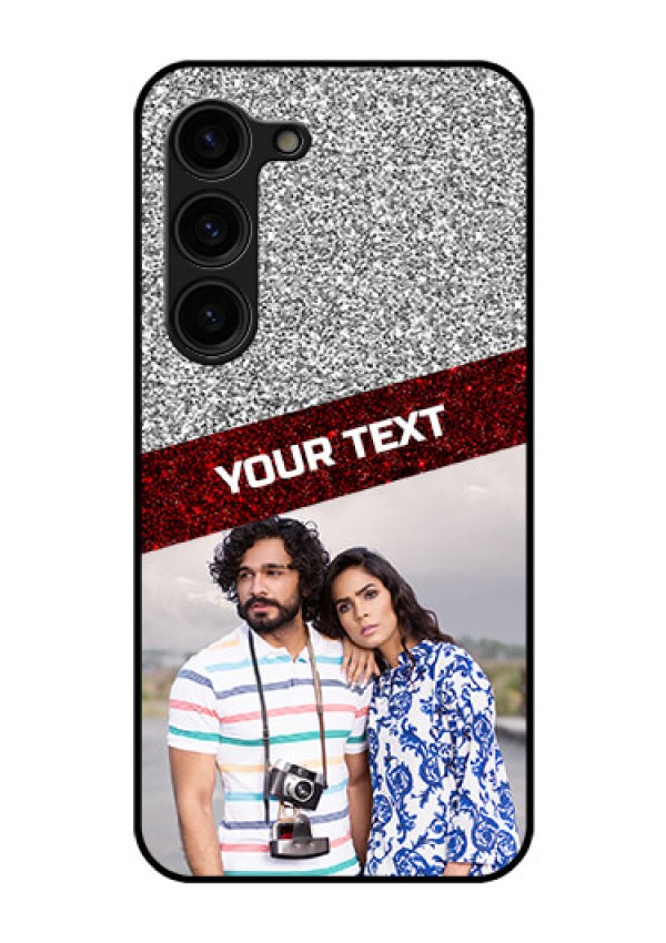 Galaxy S23 Plus 5G Personalized Glass Phone Case - Image Holder with Glitter Strip Design