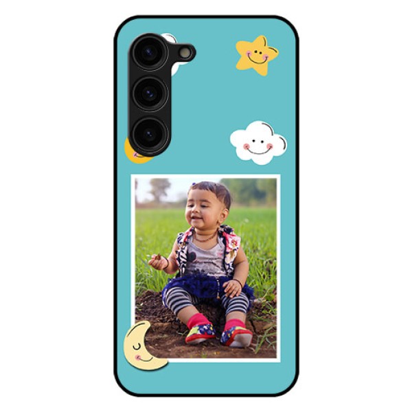 Galaxy S23 Plus 5G Personalized Glass Phone Case - Smiley Kids Stars Design Galaxy S23 Plus 5G Personalized Glass Phone Case - Smiley Kids Stars Design