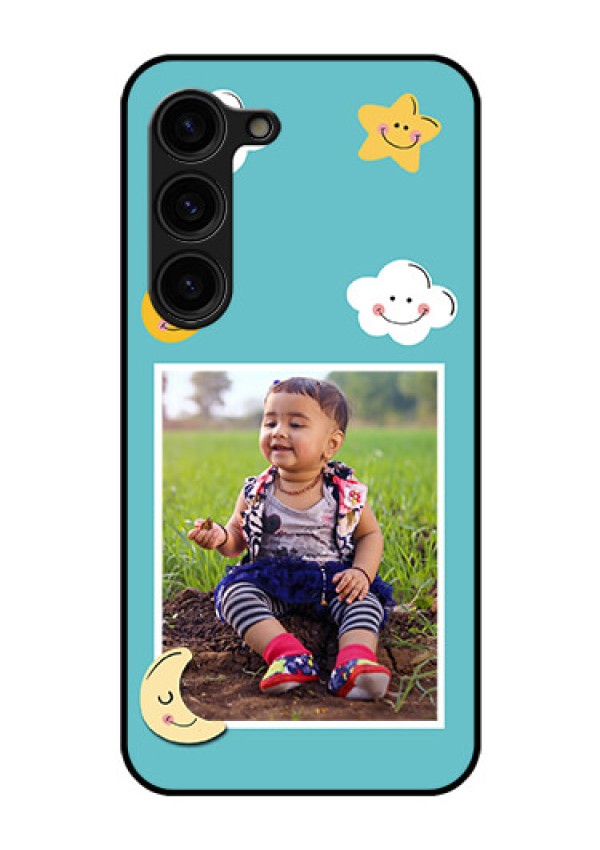 Galaxy S23 Plus 5G Personalized Glass Phone Case - Smiley Kids Stars Design