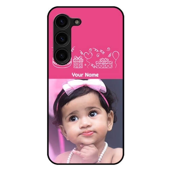 Galaxy S23 Plus 5G Photo Printing on Glass Case - with Birthday Line Art Design Galaxy S23 Plus 5G Photo Printing on Glass Case - with Birthday Line Art Design