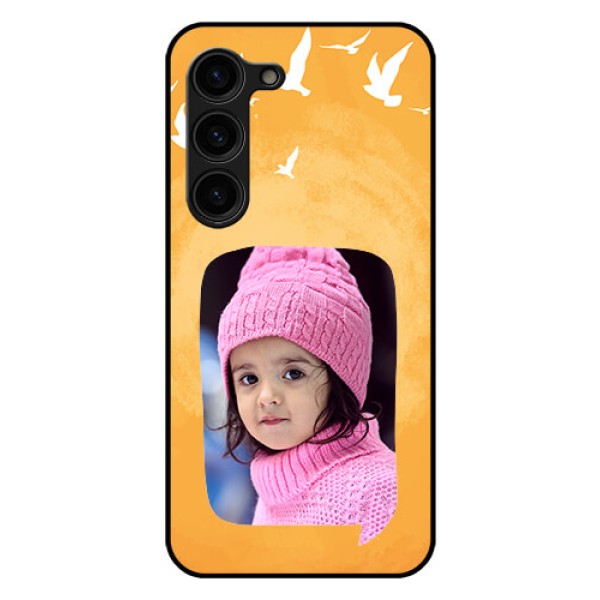 Galaxy S23 Plus 5G Personalized Glass Phone Case - Water Color Design with Bird Icons