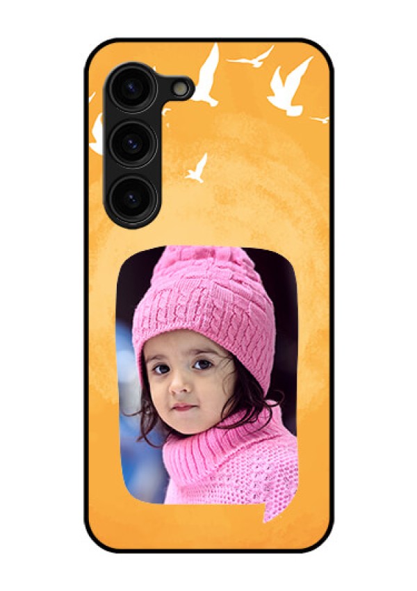 Galaxy S23 Plus 5G Personalized Glass Phone Case - Water Color Design with Bird Icons