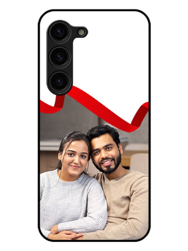 Custom Galaxy S23 Plus 5G Photo Printing on Glass Case - Red Ribbon Frame Design