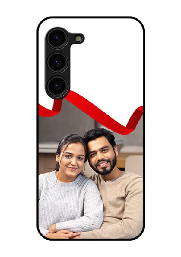 Galaxy S23 Plus 5G Photo Printing on Glass Case - Red Ribbon Frame Design