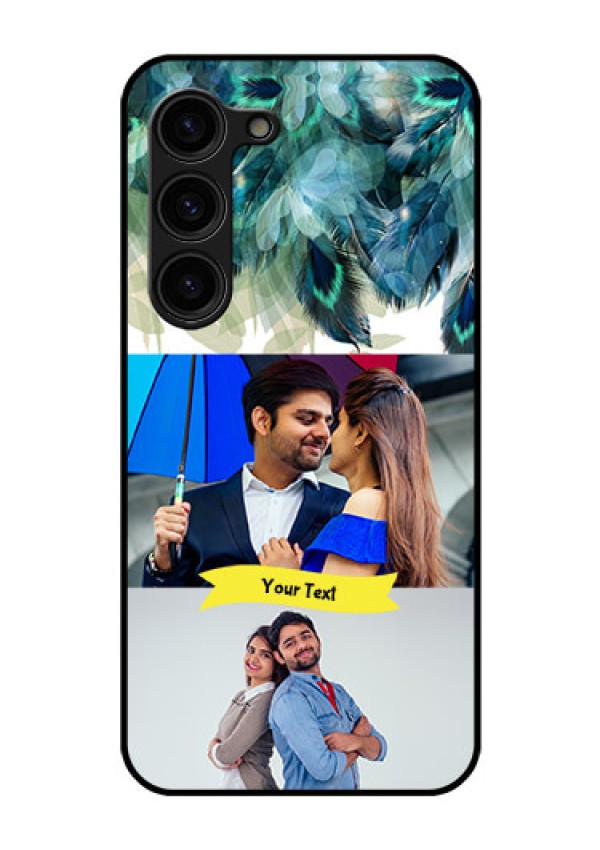 Galaxy S23 Plus 5G Personalized Glass Phone Case - Image with Boho Peacock Feather Design