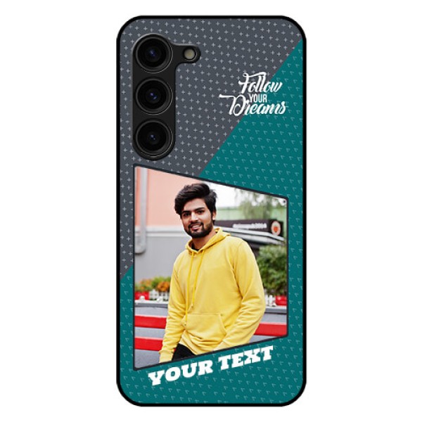 Galaxy S23 Plus 5G Personalized Glass Phone Case - Background Pattern Design with Quote Galaxy S23 Plus 5G Personalized Glass Phone Case - Background Pattern Design with Quote