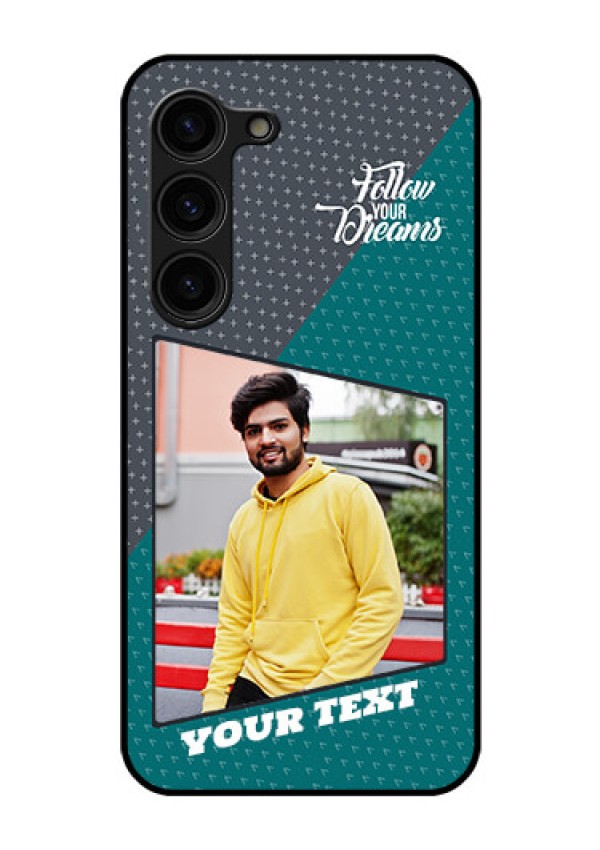 Galaxy S23 Plus 5G Personalized Glass Phone Case - Background Pattern Design with Quote