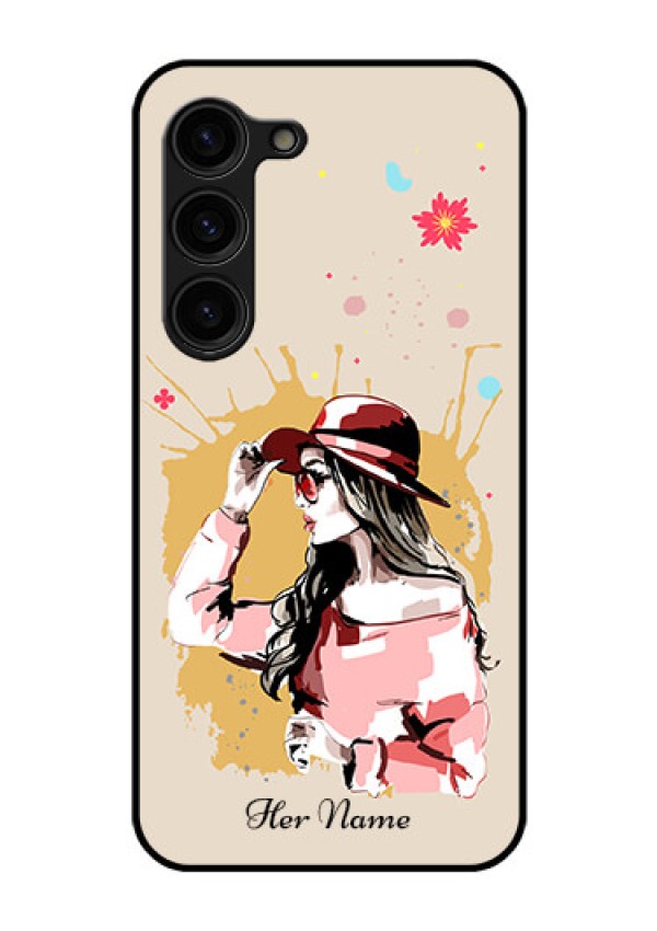 Galaxy S23 Plus 5G Photo Printing on Glass Case - Women with pink hat Design