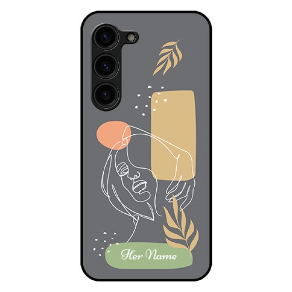 Galaxy S23 Plus 5G Custom Glass Phone Case - Gazing Woman line art Design Galaxy S23 Plus 5G Custom Glass Phone Case - Gazing Woman line art Design