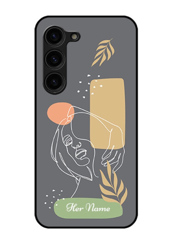 Galaxy S23 Plus 5G Custom Glass Phone Case - Gazing Woman line art Design