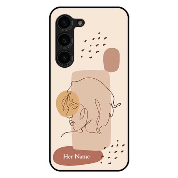 Galaxy S23 Plus 5G Photo Printing on Glass Case - Calm Woman line art Design Galaxy S23 Plus 5G Photo Printing on Glass Case - Calm Woman line art Design