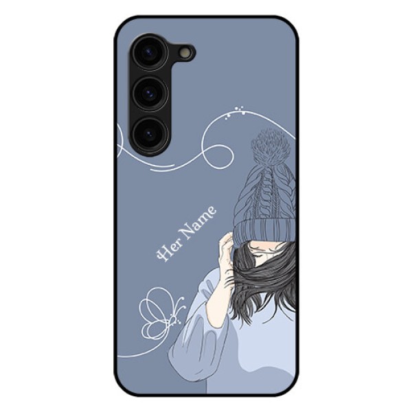 Galaxy S23 Plus 5G Custom Glass Mobile Case - Girl in winter outfit Design Galaxy S23 Plus 5G Custom Glass Mobile Case - Girl in winter outfit Design