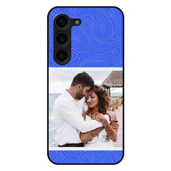 Galaxy S23 Plus 5G Custom Glass Mobile Case - Curved line art with blue and white Design Galaxy S23 Plus 5G Custom Glass Mobile Case - Curved line art with blue and white Design