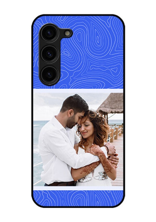 Galaxy S23 Plus 5G Custom Glass Mobile Case - Curved line art with blue and white Design