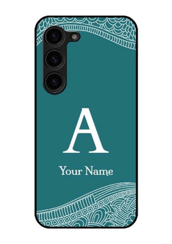 Galaxy S23 Plus 5G Personalized Glass Phone Case - line art pattern with custom name Design