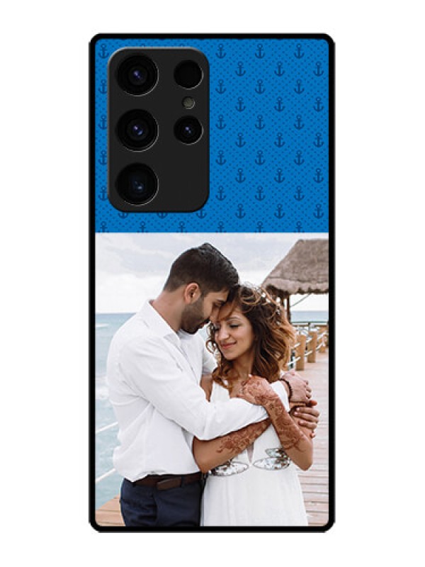 Custom Galaxy S23 Ultra 5G Photo Printing on Glass Case - Blue Anchors Design