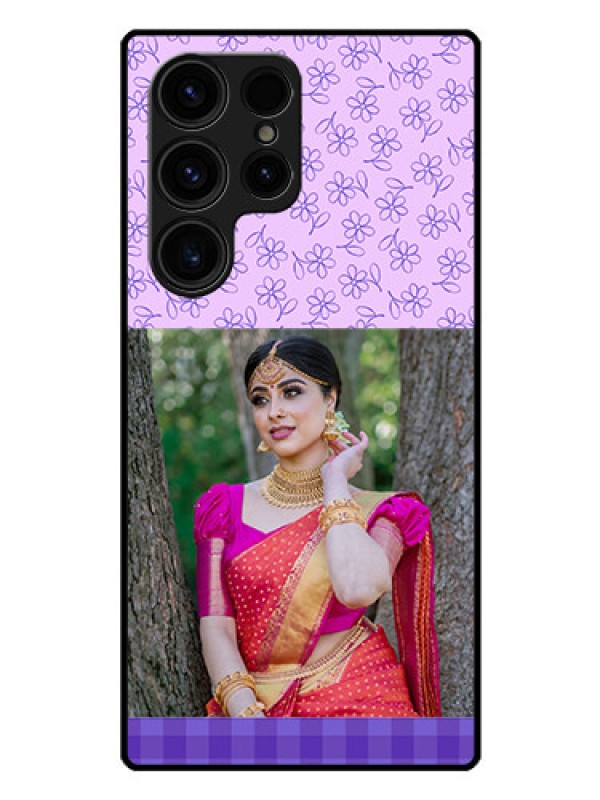 Custom Galaxy S23 Ultra 5G Custom Glass Phone Case - Purple Floral Design