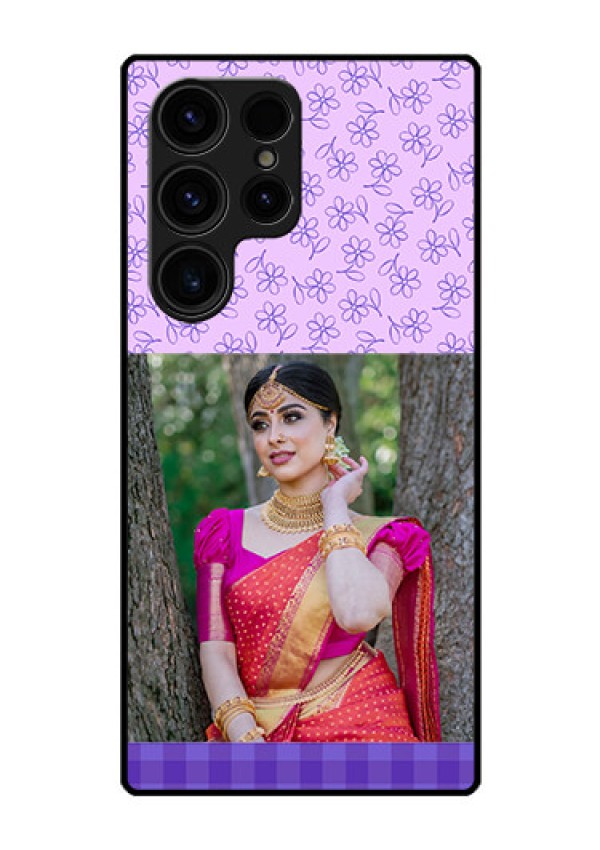 Galaxy S23 Ultra 5G Custom Glass Phone Case - Purple Floral Design