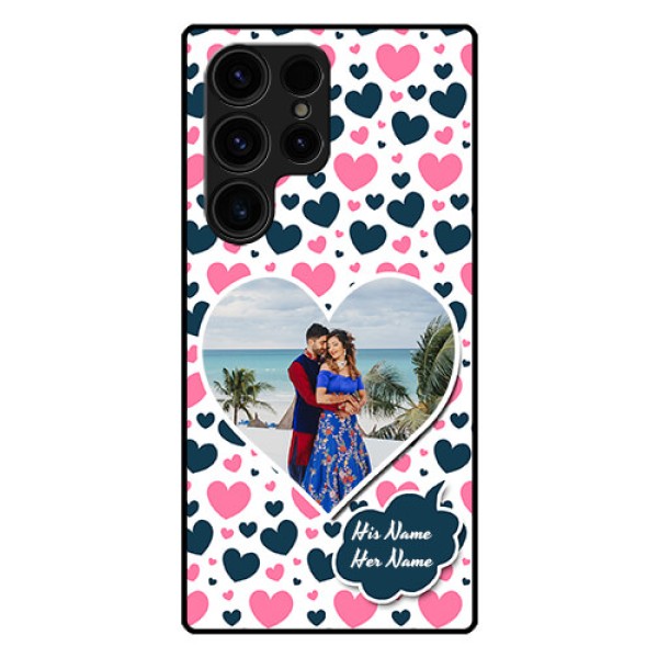 Galaxy S23 Ultra 5G Custom Glass Phone Case - Pink & Blue Heart Design Galaxy S23 Ultra 5G Custom Glass Phone Case - Pink & Blue Heart Design