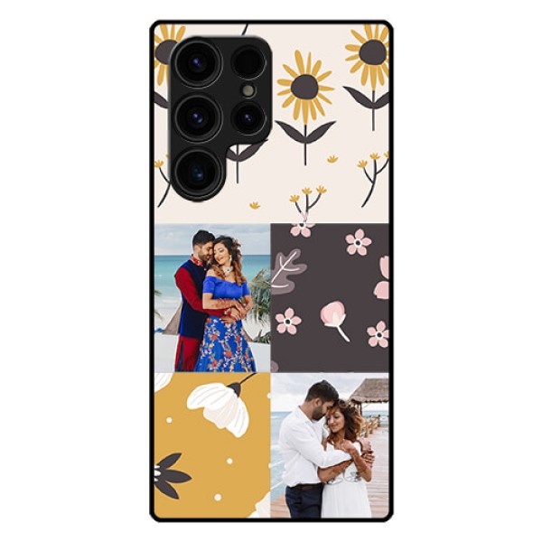 Galaxy S23 Ultra 5G Photo Printing on Glass Case - 3 Images with Floral Design Galaxy S23 Ultra 5G Photo Printing on Glass Case - 3 Images with Floral Design