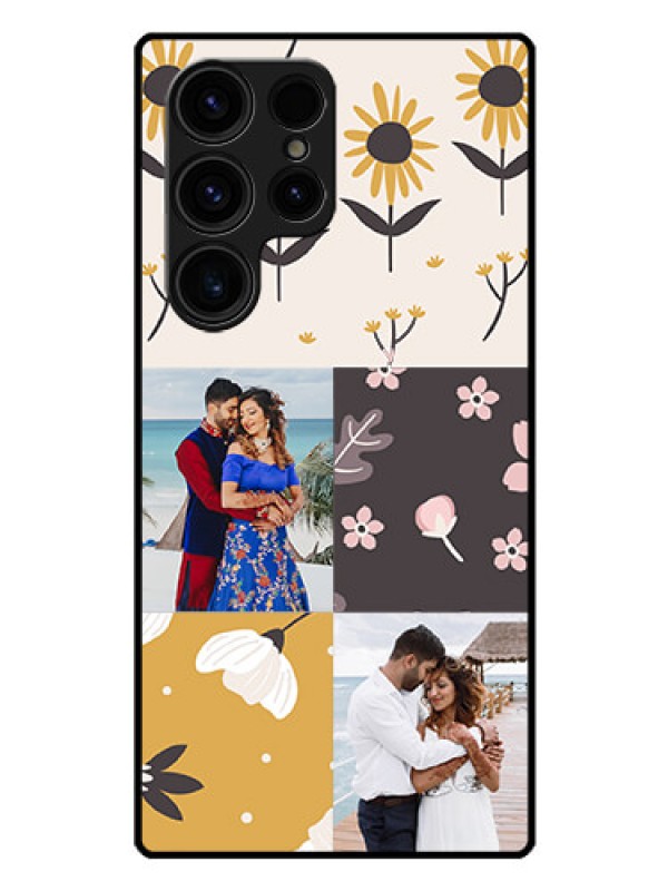 Custom Galaxy S23 Ultra 5G Photo Printing on Glass Case - 3 Images with Floral Design